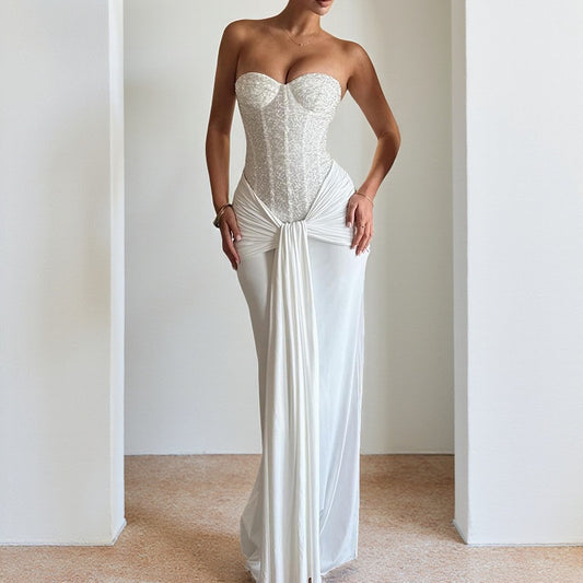Women's Tube Sexy Backless Dress Ribbon Long Dresses