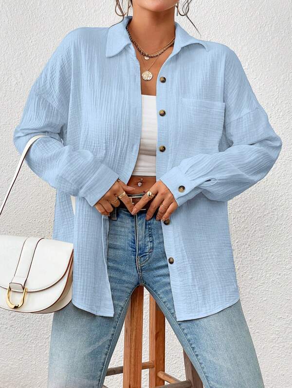 Women's Autumn Shirt Drop Shoulder Batwing Long Blouses