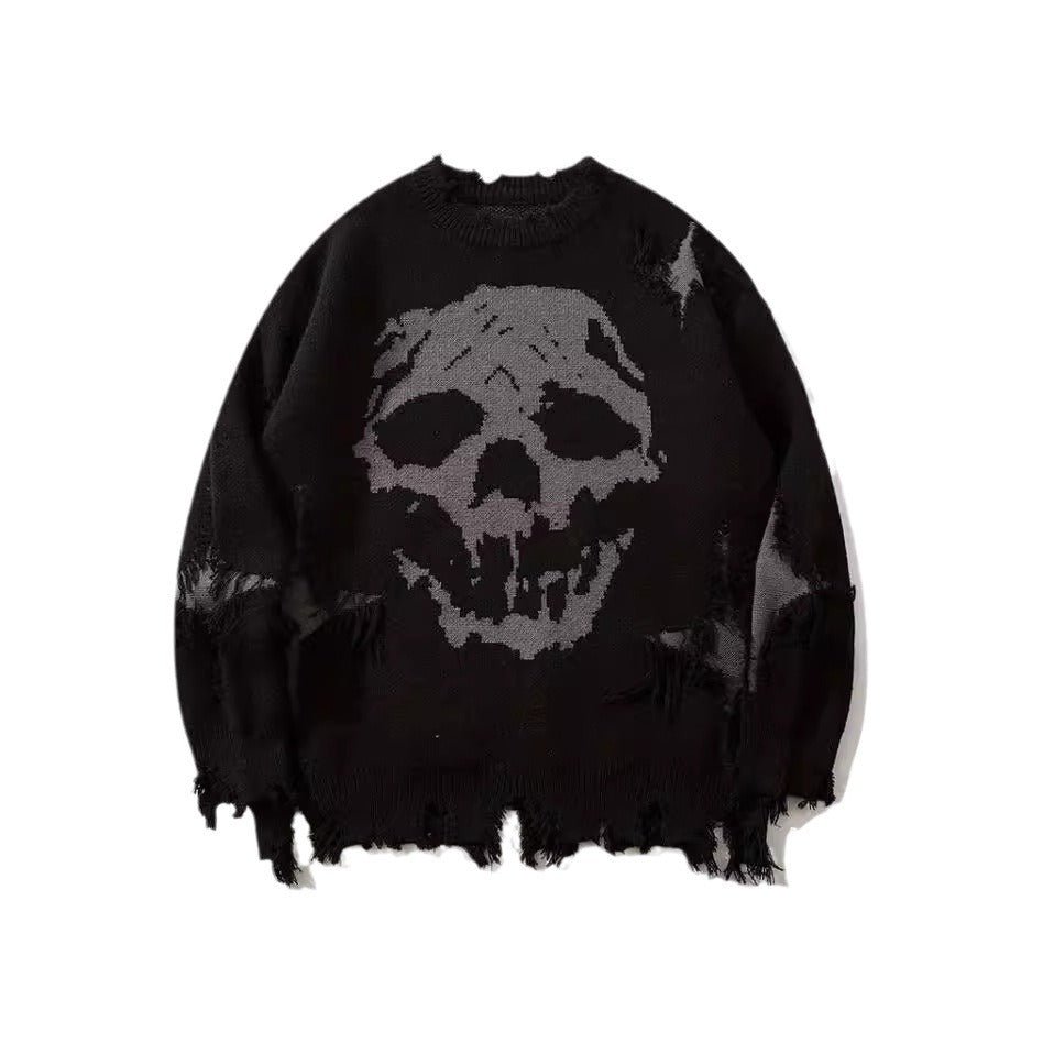 Skull Pattern Personality Street Ripped Pullover Sweaters