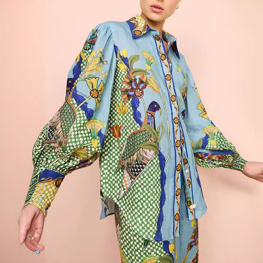 Women's Fashion Personalized Printed Puff Sleeve Holiday Lace Suits