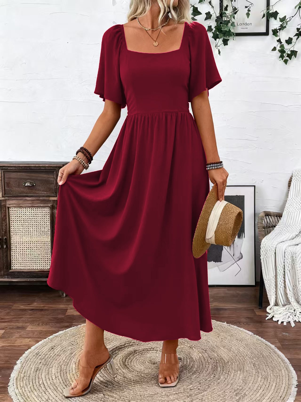 Bohemian Style Square Collar Elegant Generous Dress