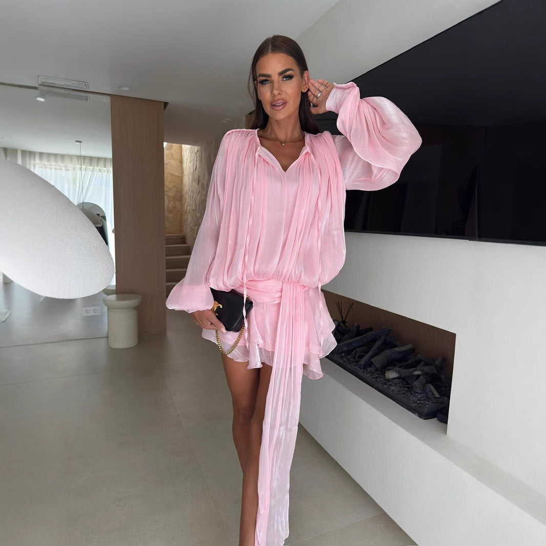 Chiffon Long Sleeve Dress Summer Lantern Dresses