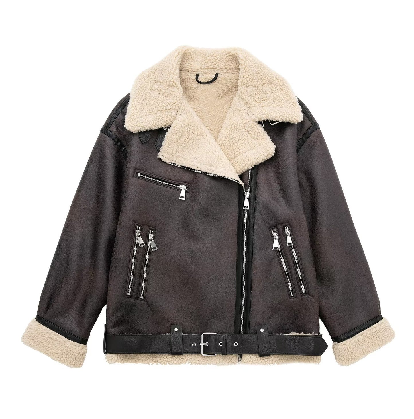 Women's Stand Collar Long Sleeve Stitching Fleece Coats