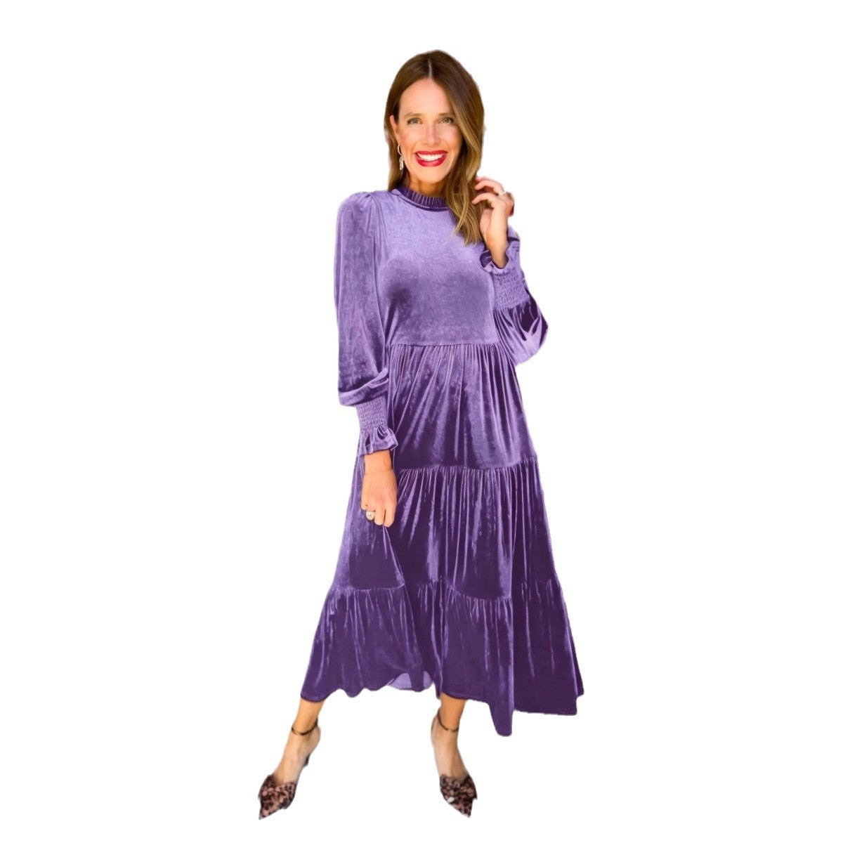 Glamorous Long Veet Loose Ruffled Large Dress