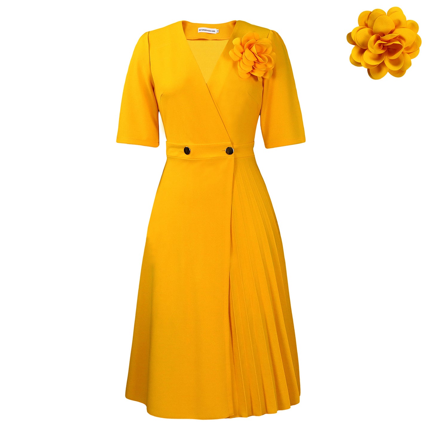 Women's Summer Fashion Sleeve Solid Color Elegant Pleated Dress