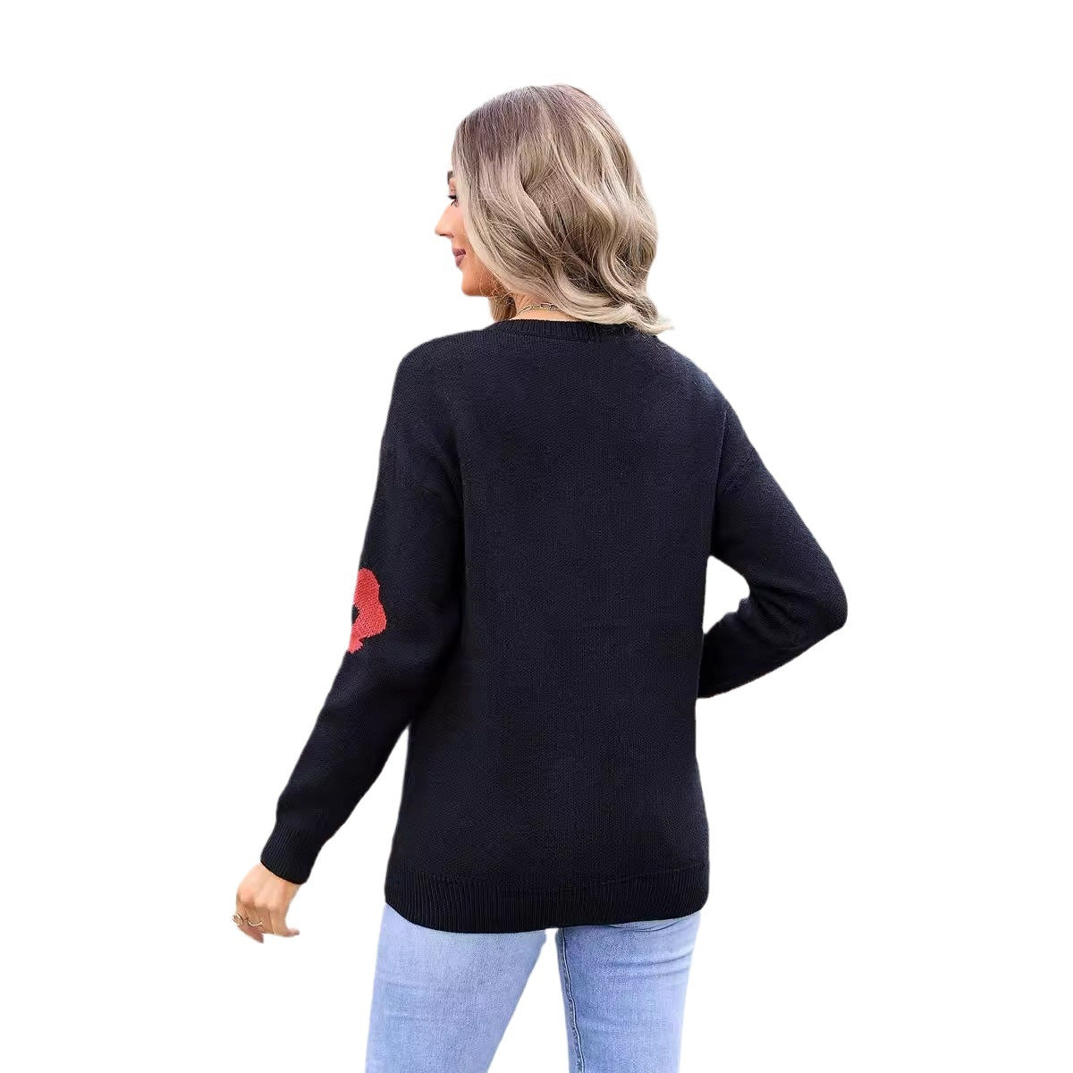 Classy Fashion Large Long Sleeve Flower Sweater