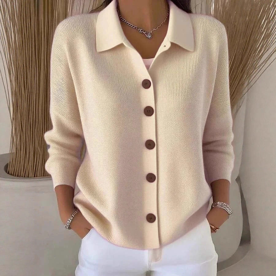 Women's Button Knitted Lapel Solid Color Casual Fashion Sweater