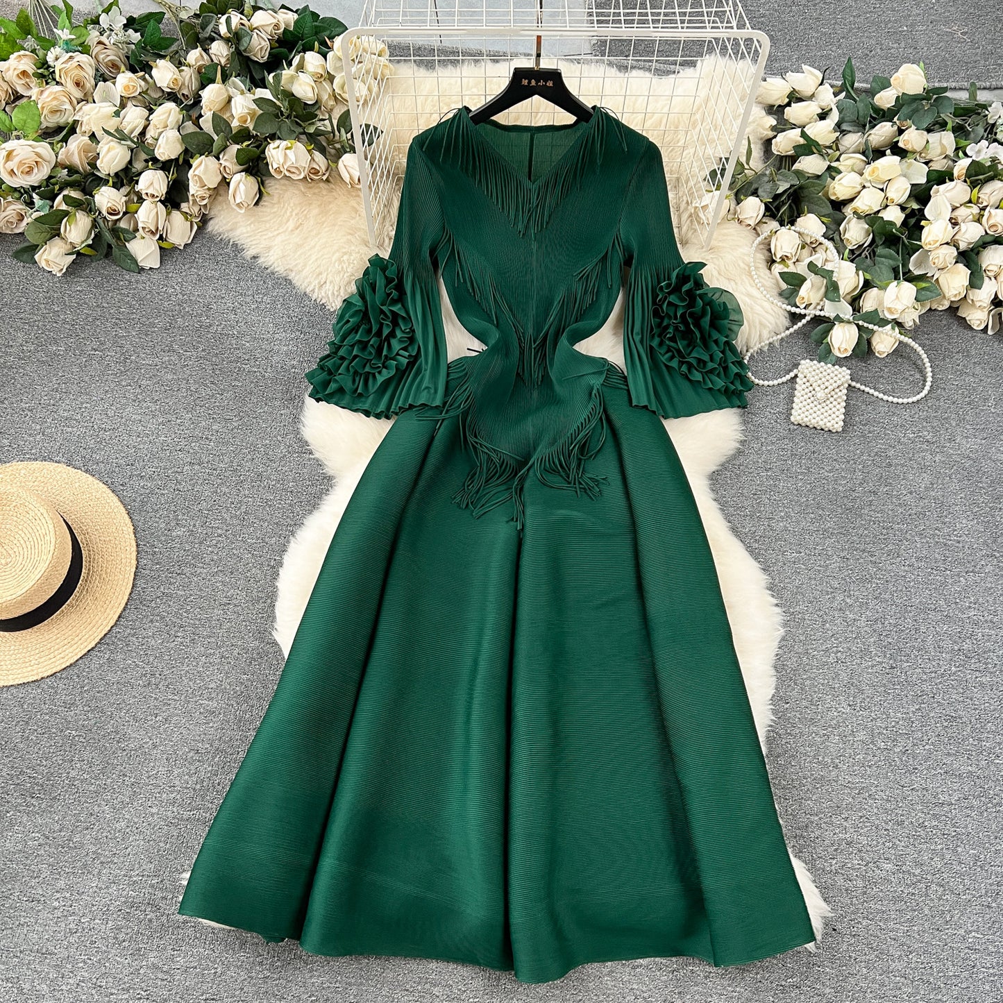 Women's Palace Dress Design Tassel Long Pleated Dresses