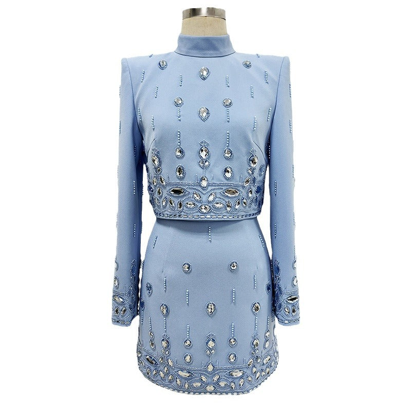 Bead Diamond Inlaid Mid-length Dress Set Tops