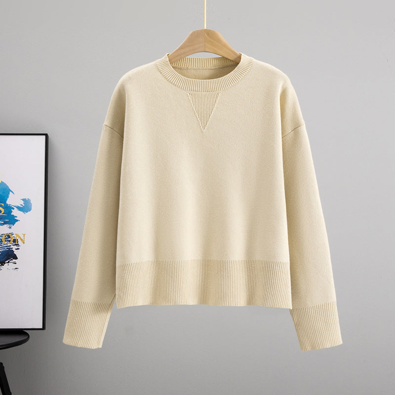 Women's Cored Yarn Round Neck Knitted Loose Slimming Solid Color Bottoming Sweaters