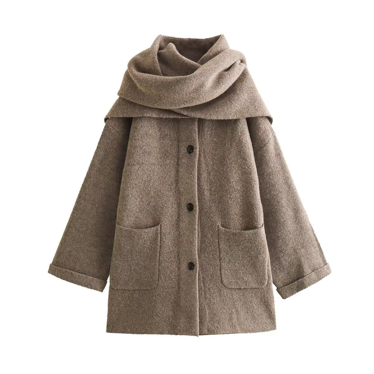 Women's Stylish Elegant Knitted With Scarf Coats