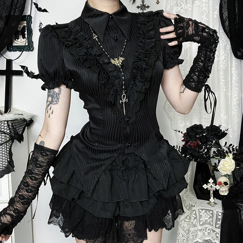 Women's Dark Goth Style Ice Striped Satin Blouses