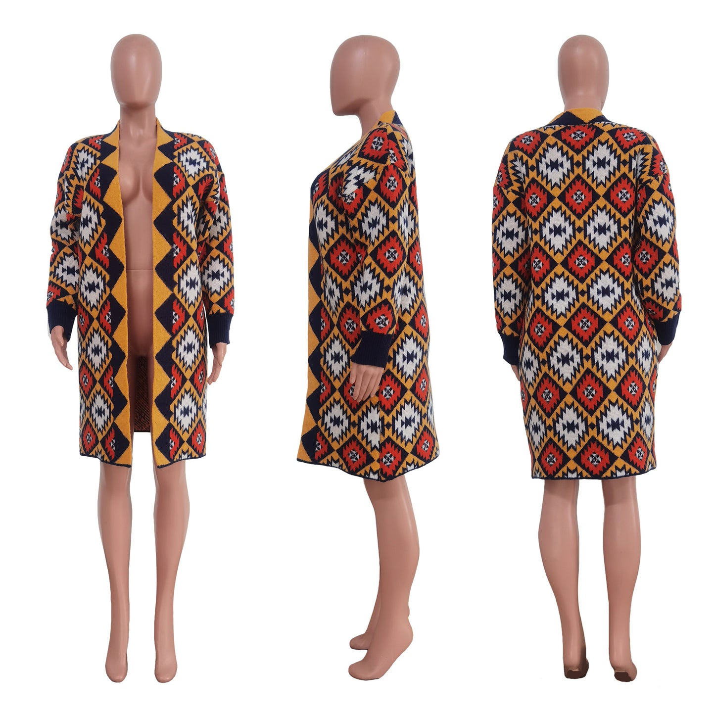 Women's Long With Flower Handmade Knitted Sweaters