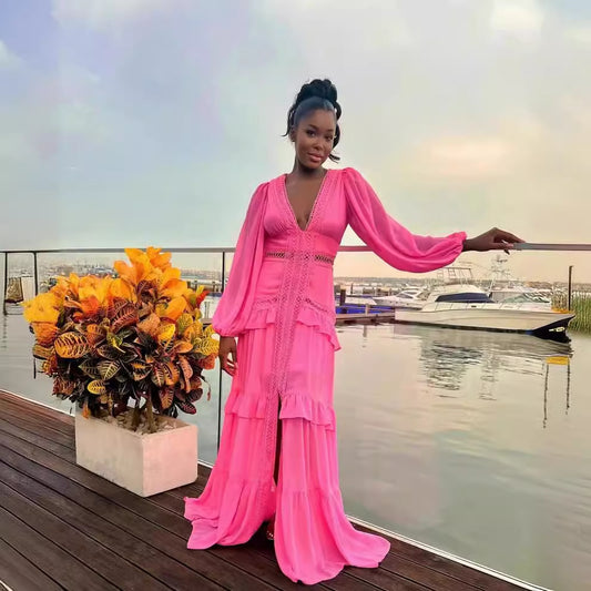 Women's Elegant Stitching Long Sleeve Dress Dresses