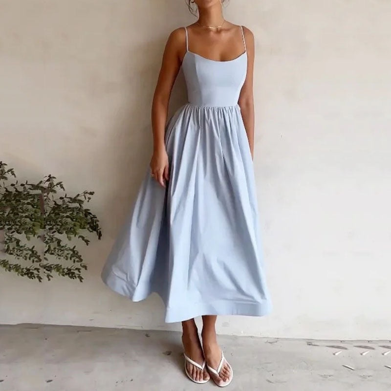 Women's Sling High Waist Slimming A- Line Temperament Vacation Dress
