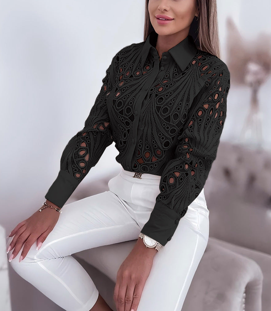 Women's Commuting Fashion Lace Long-sleeved Shirt For Blouses