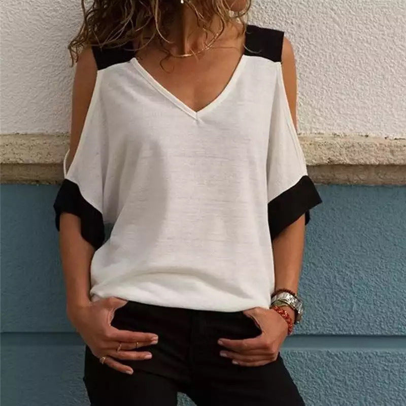 Women's Summer Fashion Casual Contrast Color Sleeve Blouses