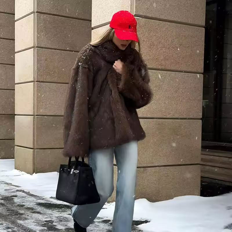 Women's Winter Mid-length Fashion High Quality Collar Imitation Coats