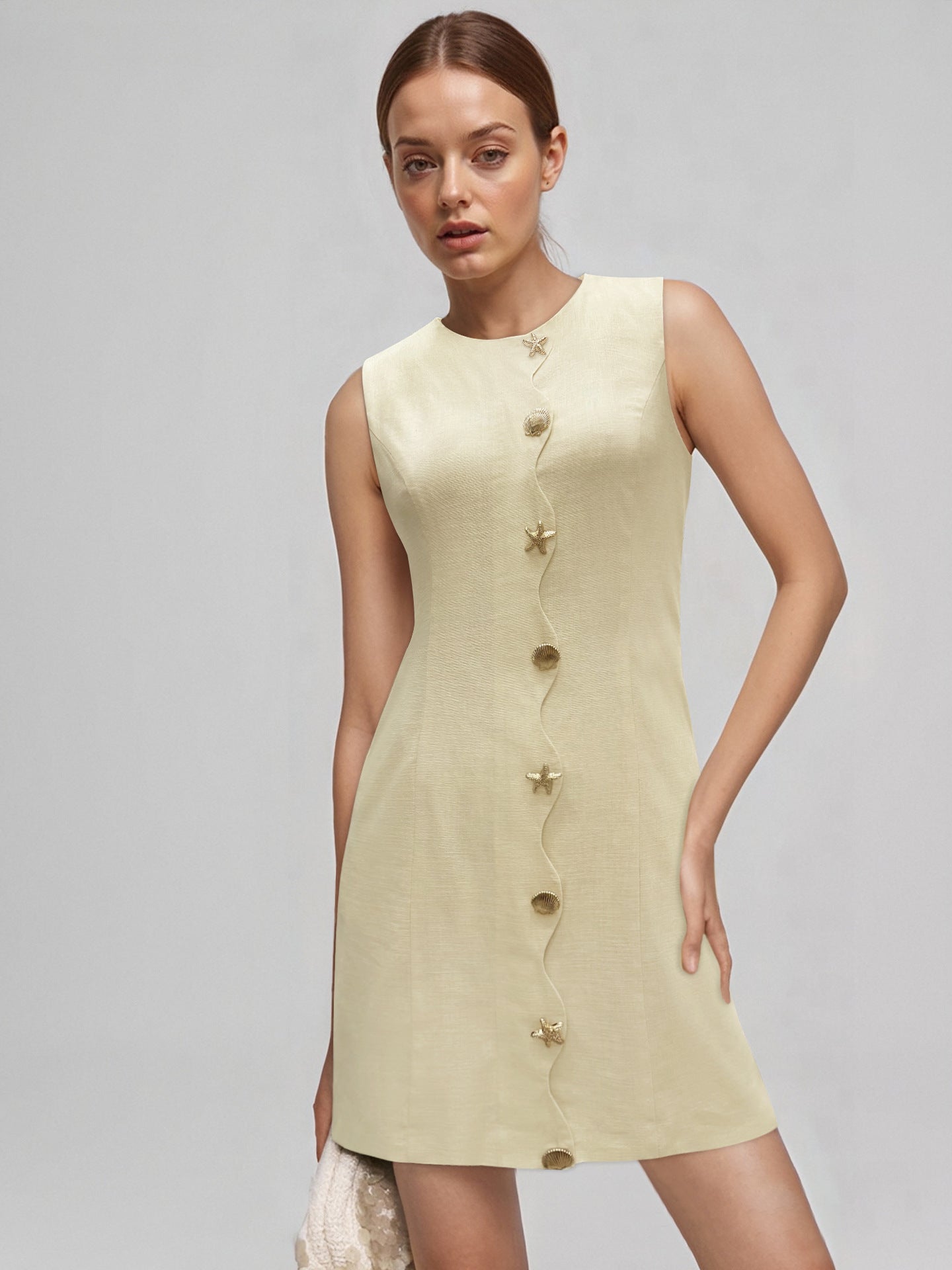 Women's Intellectual Elegant Mini Summer Buttoned Sleeveless Dresses
