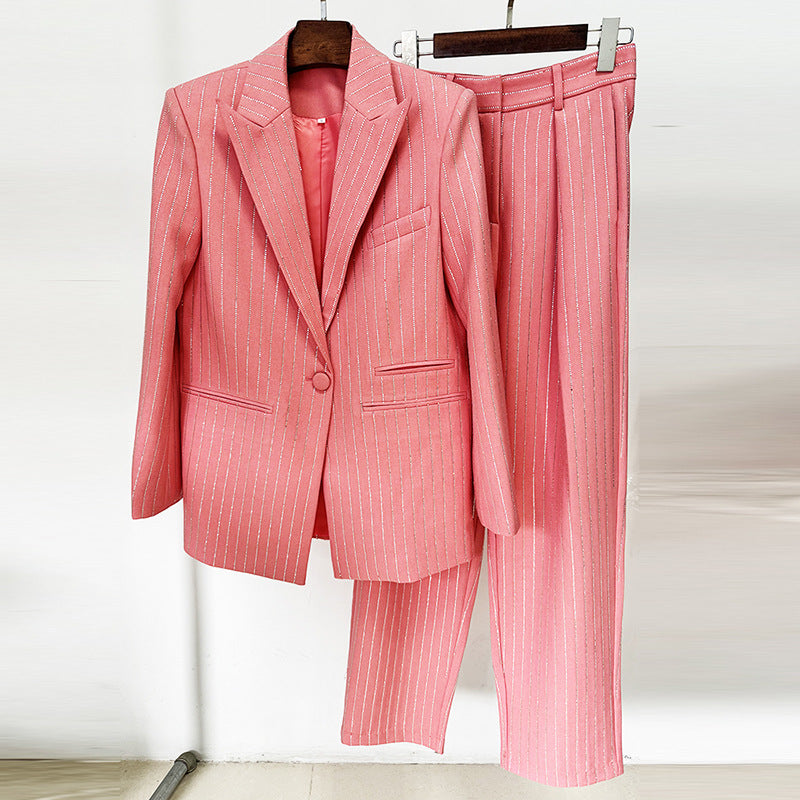 Cool Elegant Loose Rhinestone Trousers Two-piece Fashion Casual Suit
