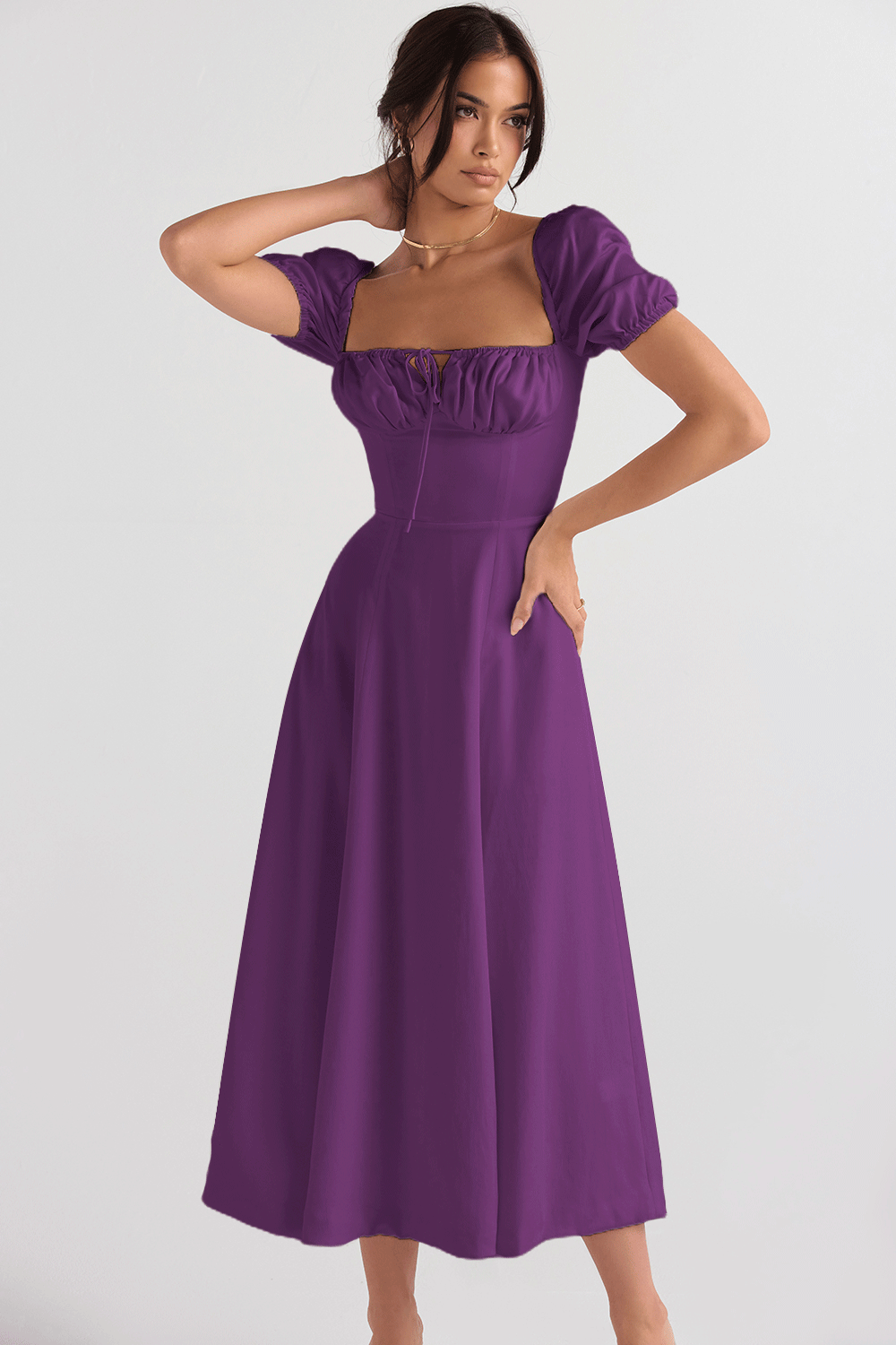 Summer Fashion Puff Sleeve Floral Split Maxi Dresses