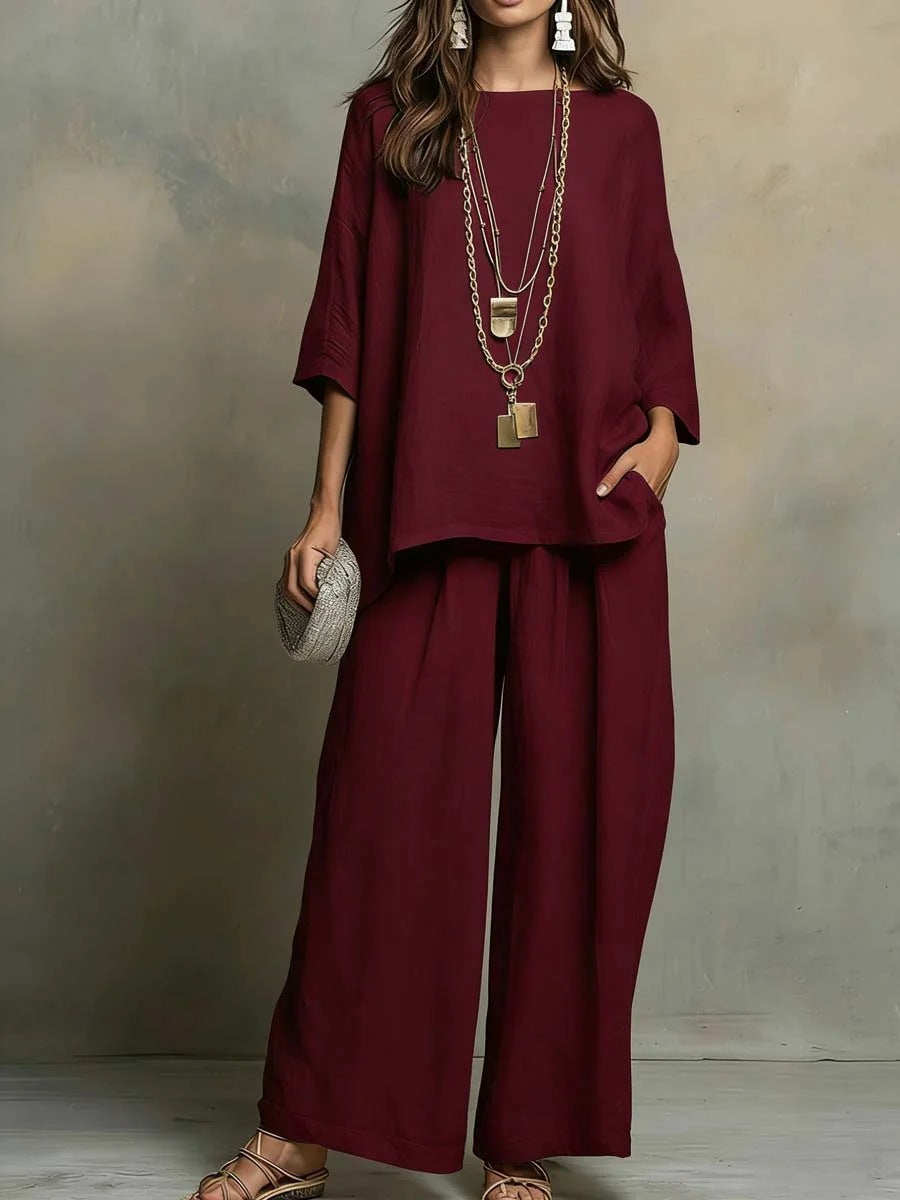 Women's Simple Loose Cotton Linen Blended Shirt Pants
