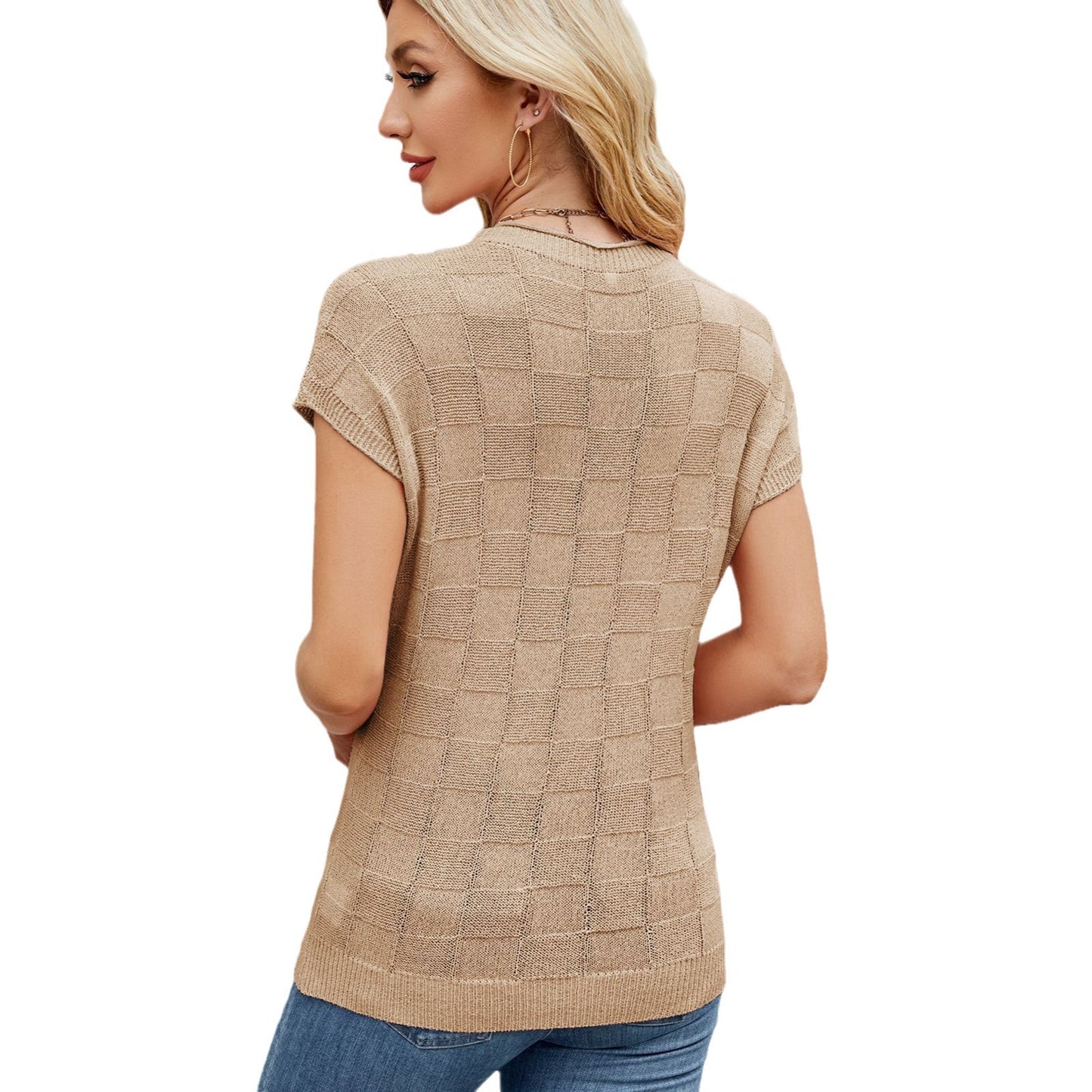 Versatile Women's Small Plaid Knit Casual Sweater