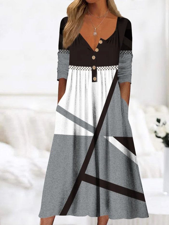Women's Printed Pocket Clinch Long Dress Plus Size
