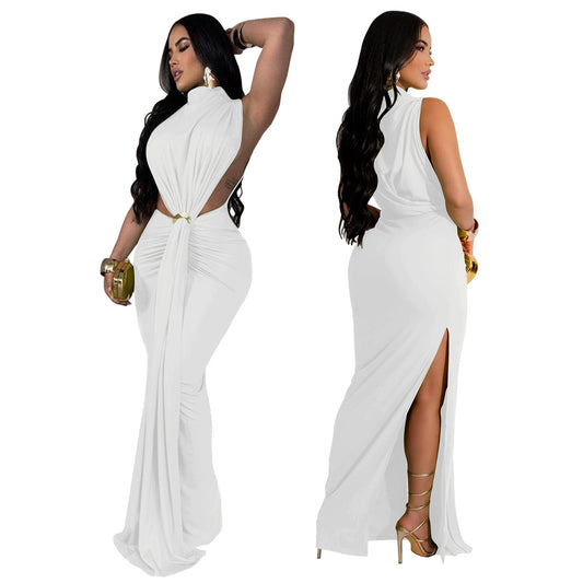Women's Dress Sexy Slit Sleeveless Fashion Color Dresses