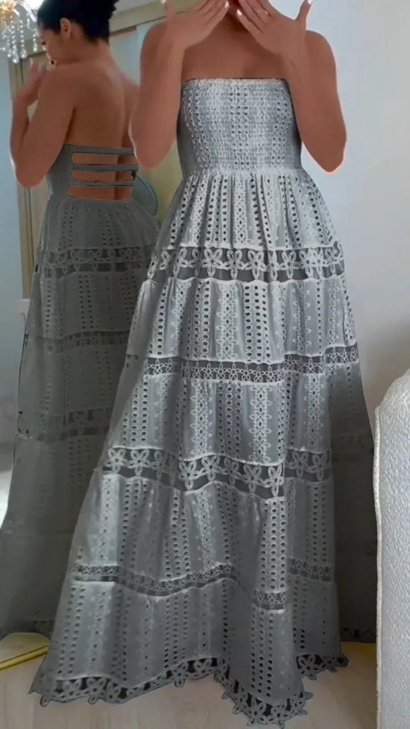 Summer Lace Stitching Tube Embroidered Backless Tops