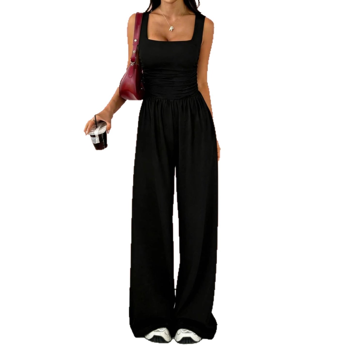Solid Color Sexy Wide Leg Two-piece Fashion Casual Suit