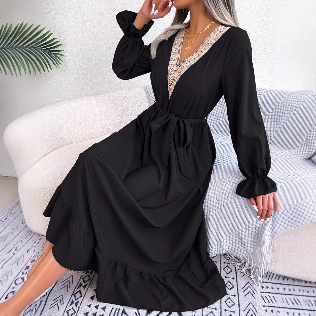 Women's Clearance Temperament Lace Waist Trimming Ruffles Clothing