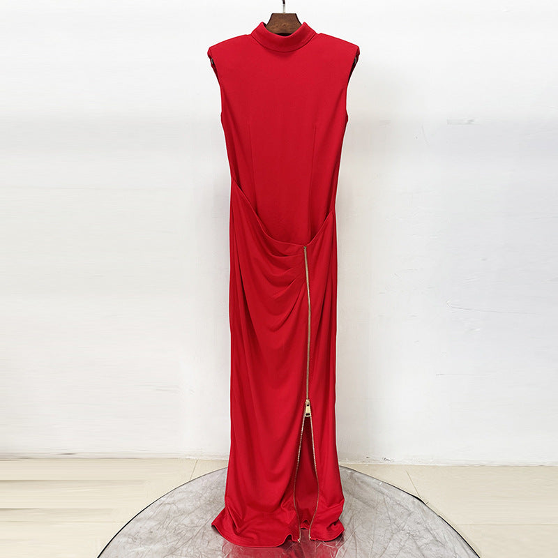 Fashion Sleeveless Zipper Split Stretch Long Dress