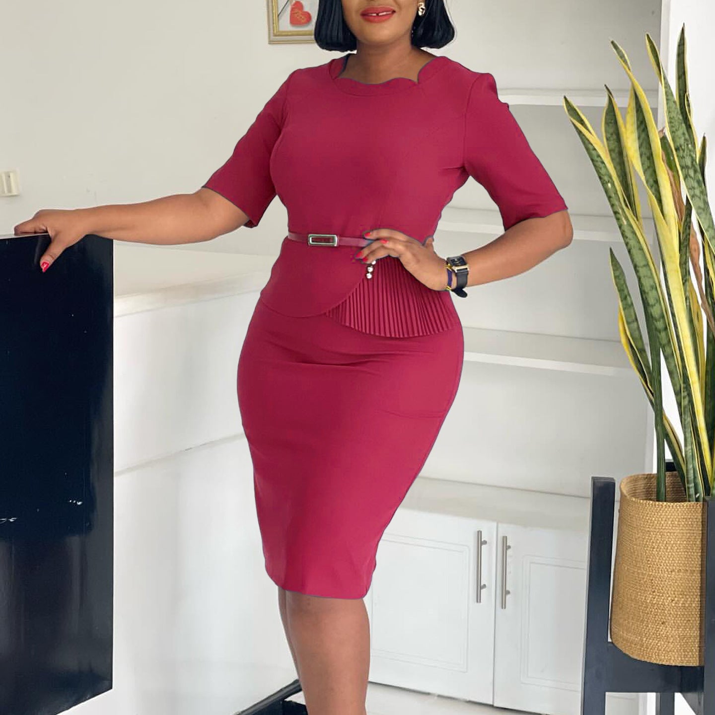 Women's Summer Fashion Solid Color Ol Sheath Dress