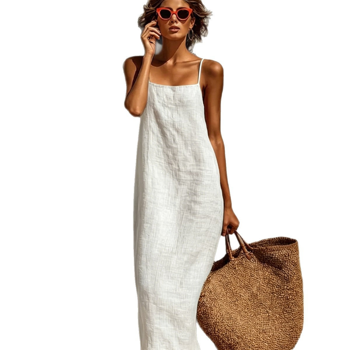 Women's Solid Color Sexy Retro Idle Style Cotton Linen Sleeveless Dress
