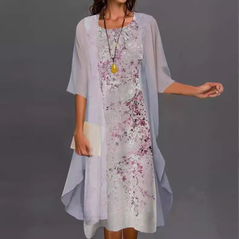 Summer Printed Long Sleeve Loose Two-piece Dress