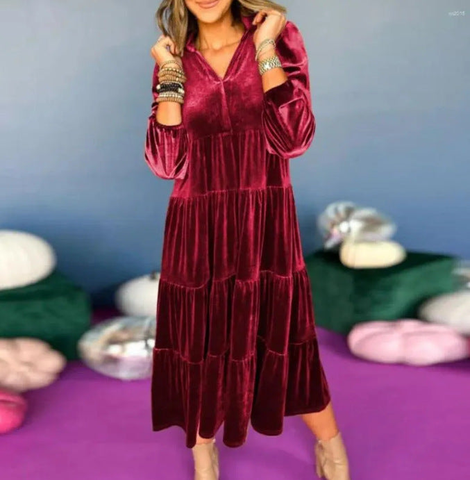 Women's Long Veet Loose Ruffled Large Swing Dress