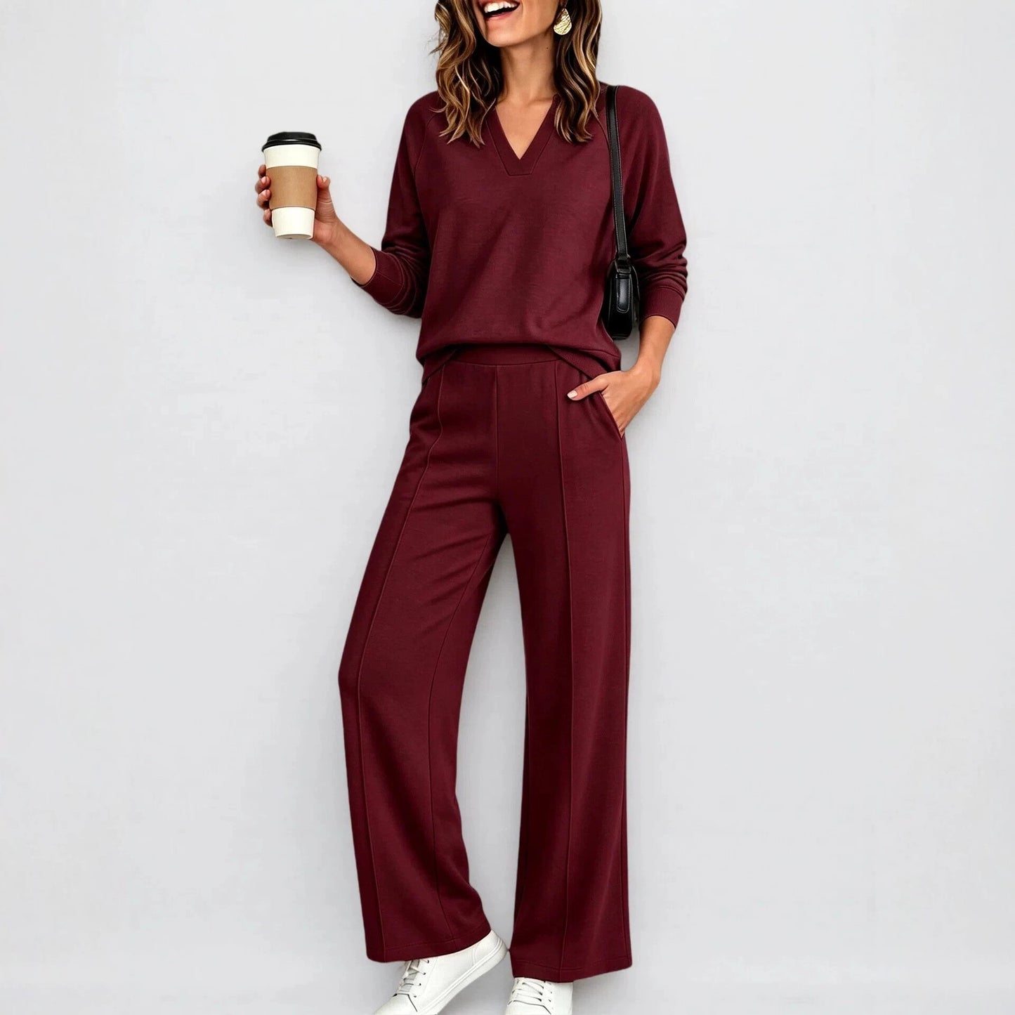 Women's Sportswear Solid Color Long-sleeved Trousers Fashion Casual Suit