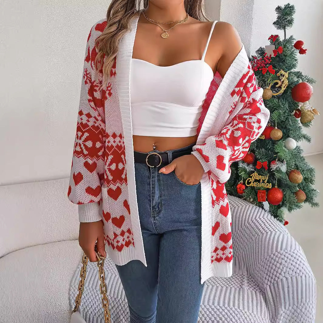 Slouchy Popular Women's Christmas Deer Pocket Sweater