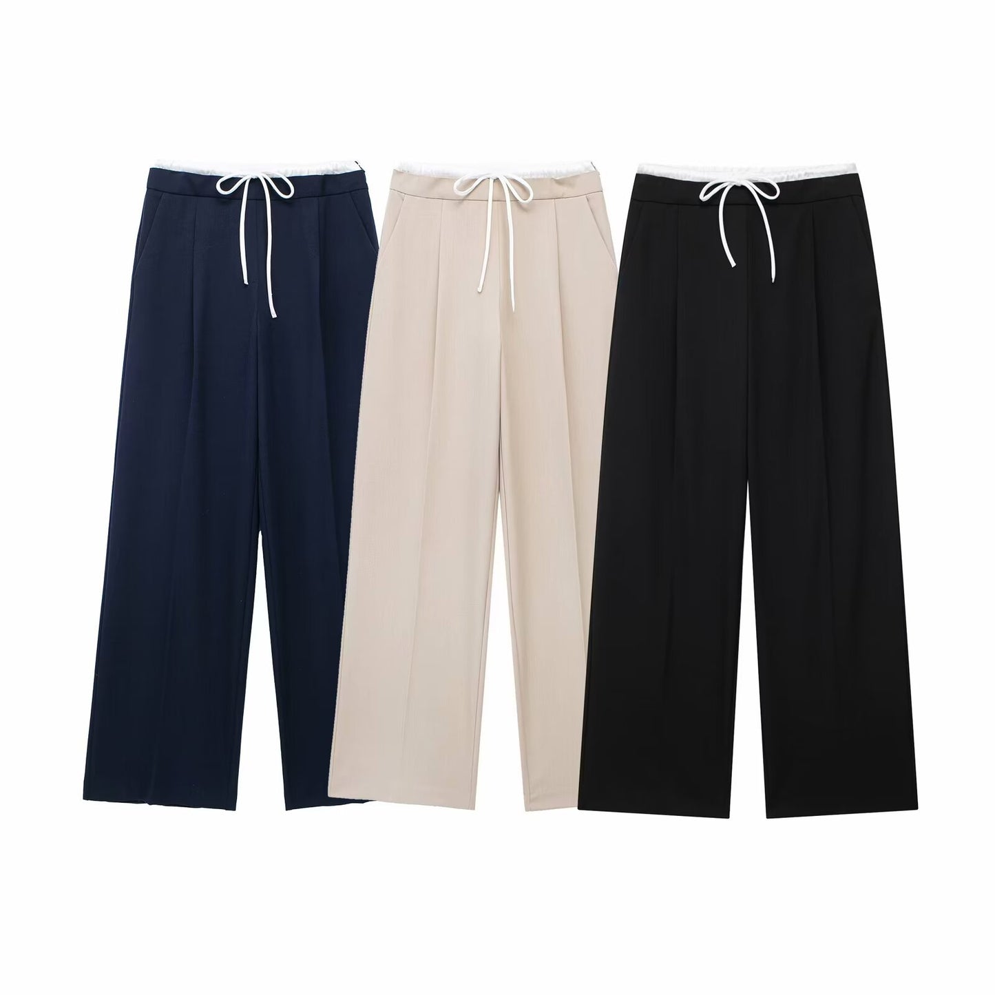Women's Spring Waist Elastic Drawstring Design Loose Slimming Pants