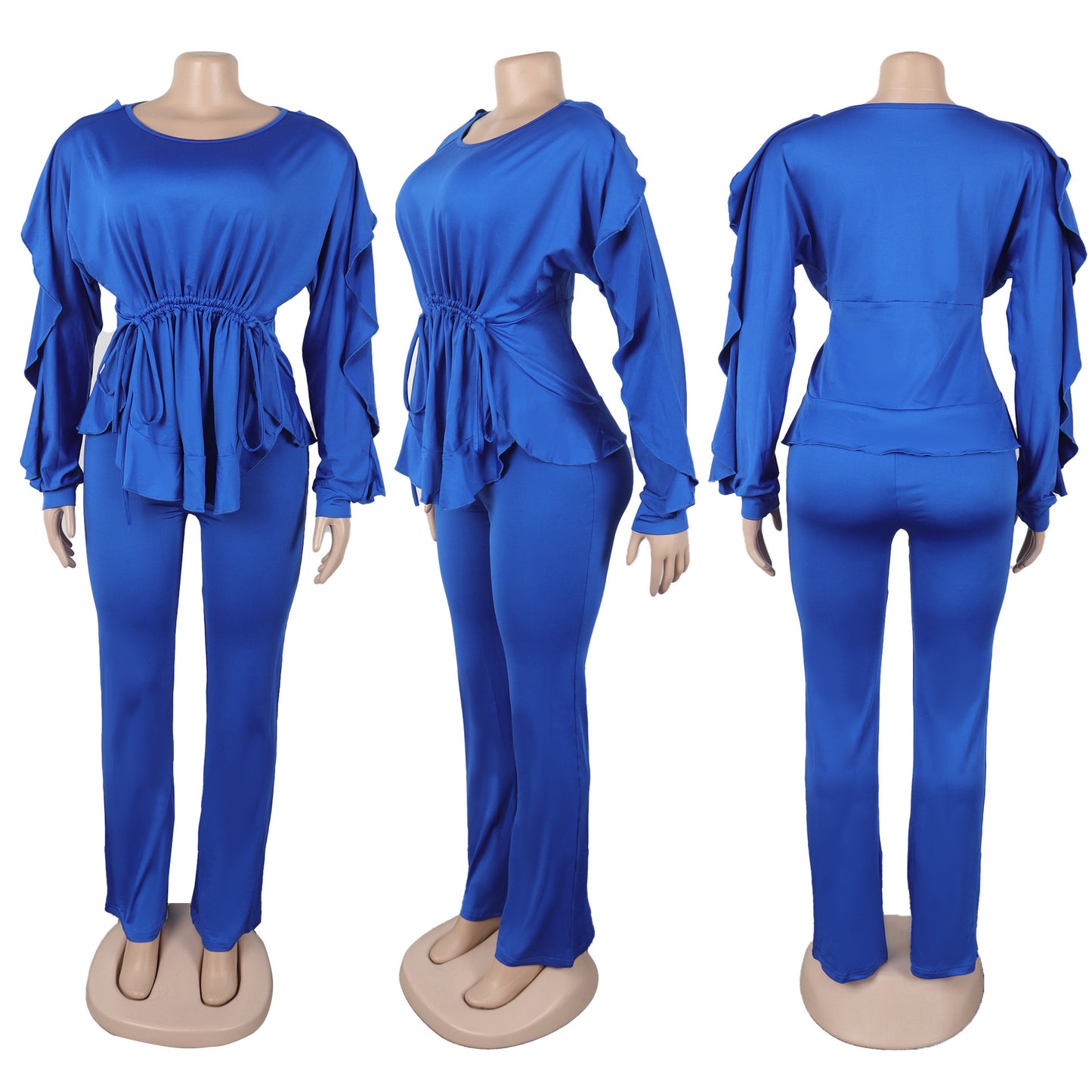 Women's Graceful Lace Drawstring Long Sleeve Trousers Suits