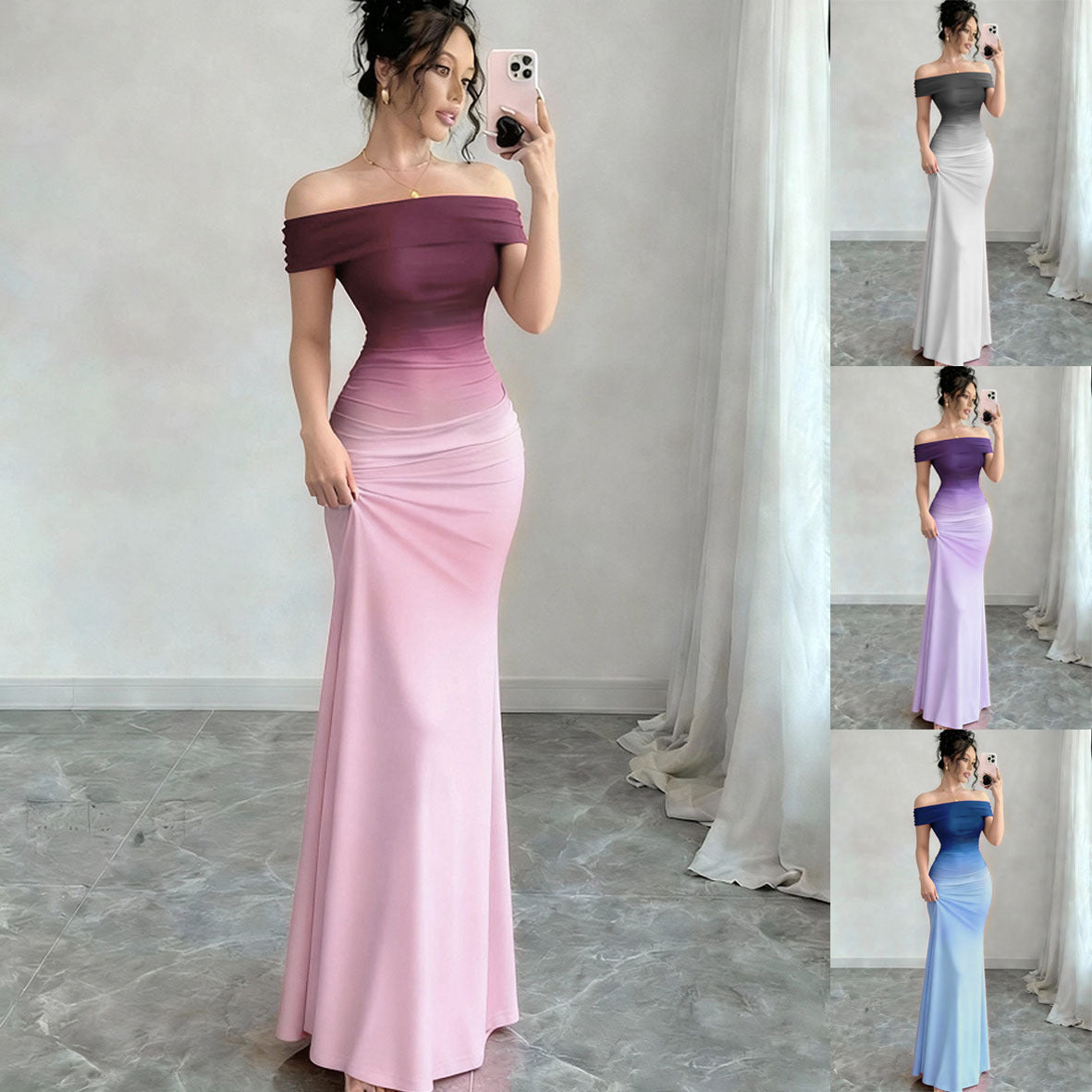 Comfortable Fashionable Gradient Tight Hip Long Dress