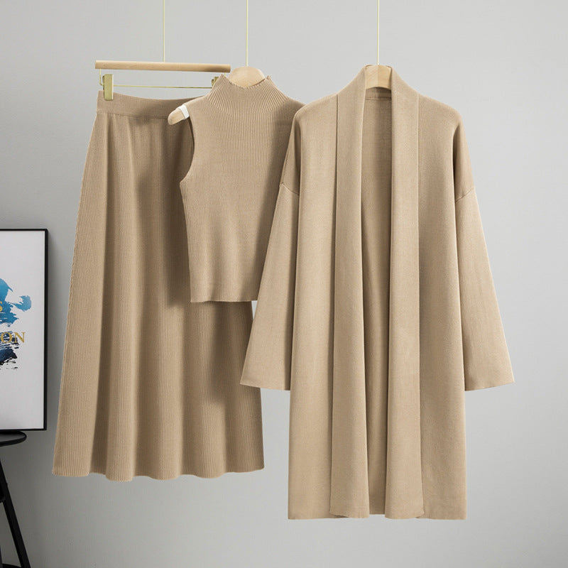 Women's Lazy Temperament Knitting Sleeveless Three-piece Set Vests