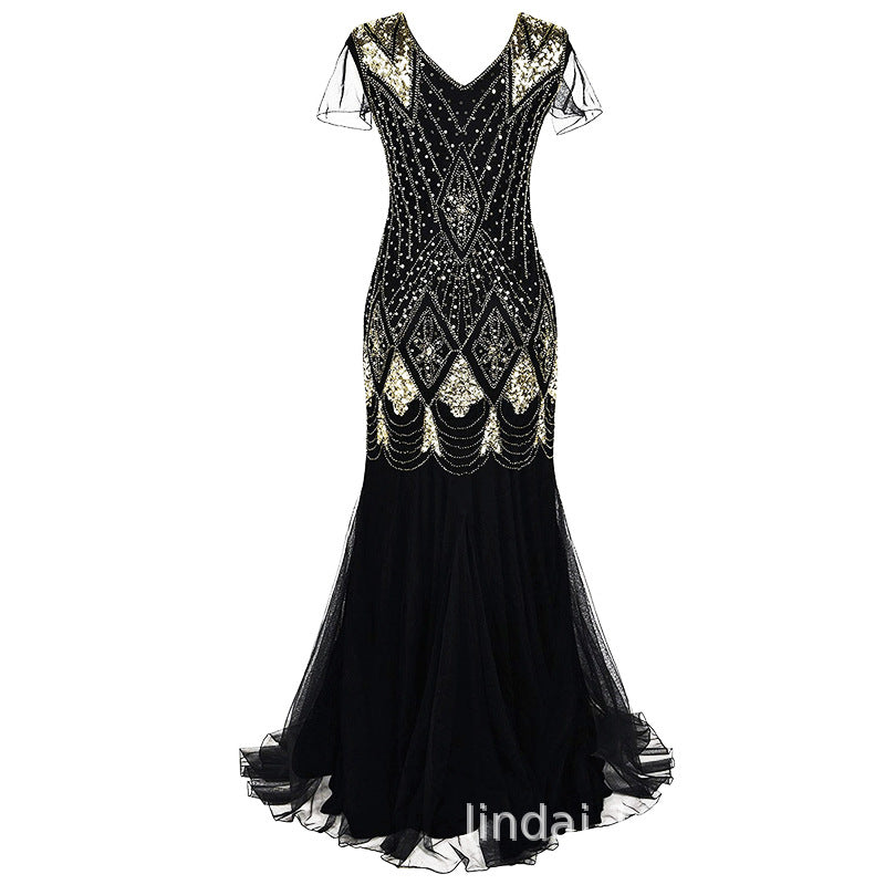 Women's Retro Sequined Dress Banquet Light Luxury Evening Dresses