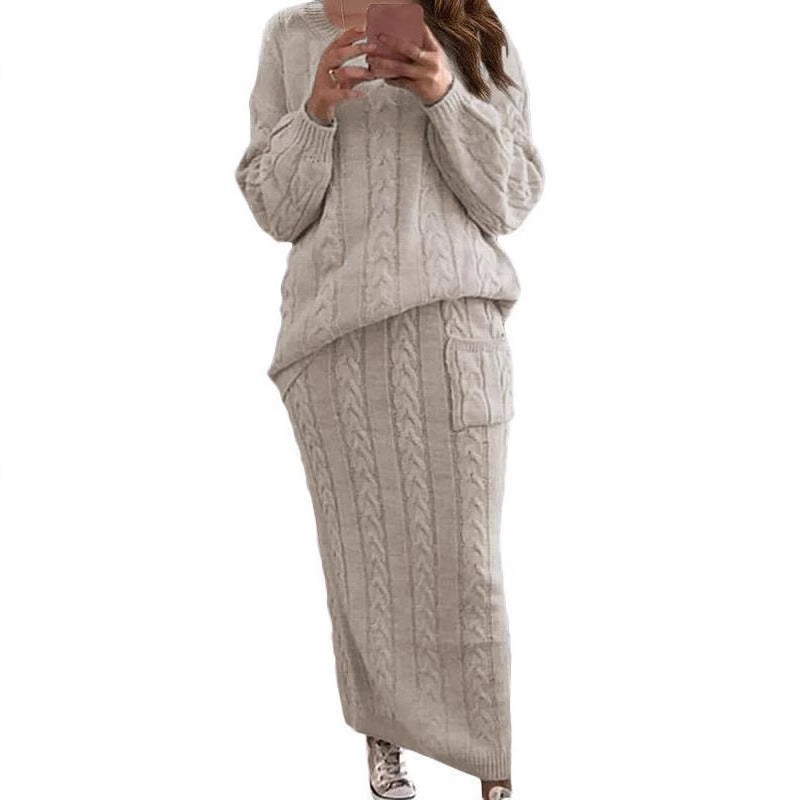Women's Fashion Twist Stitch Set Dress Sweaters