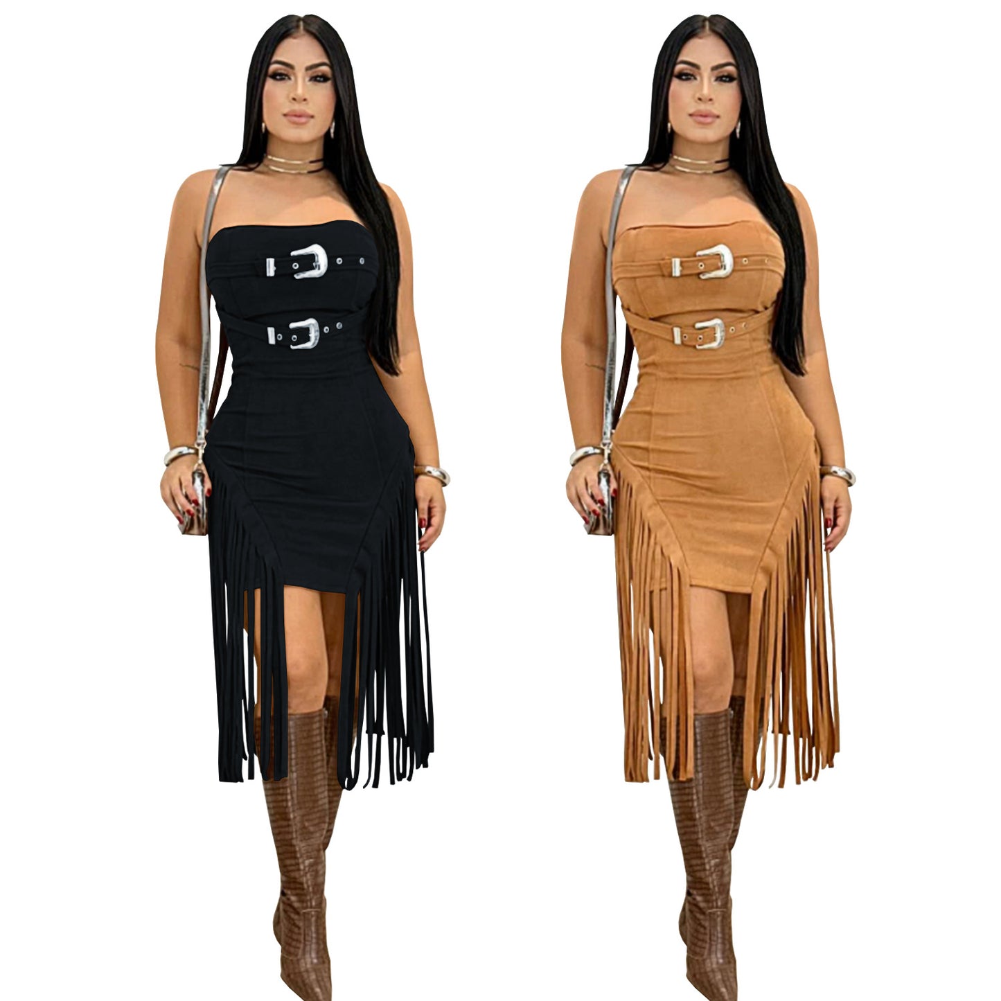 Women's Wear Sexy Sleeveless Tube Backless Tassel Dresses