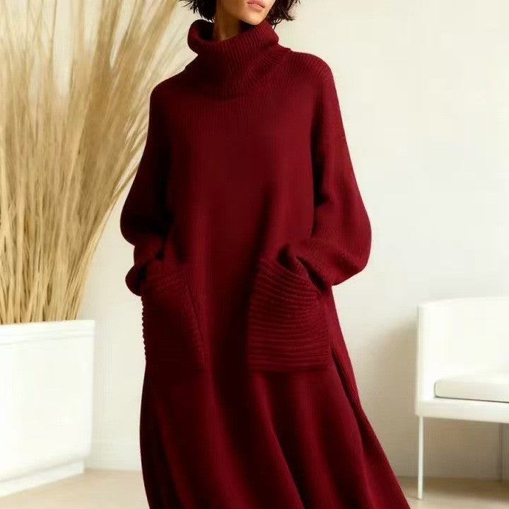 Unique Charming Graceful Turtleneck Woolen Loose Dress