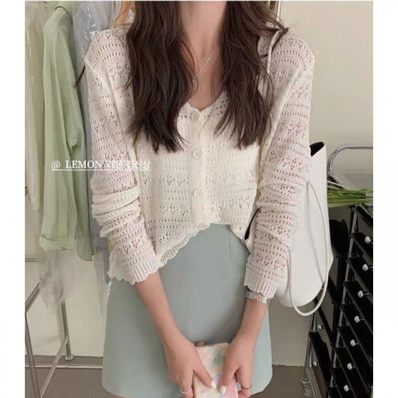 Women's Summer Solid Color Thin Hollow Shawl Women's Sweater