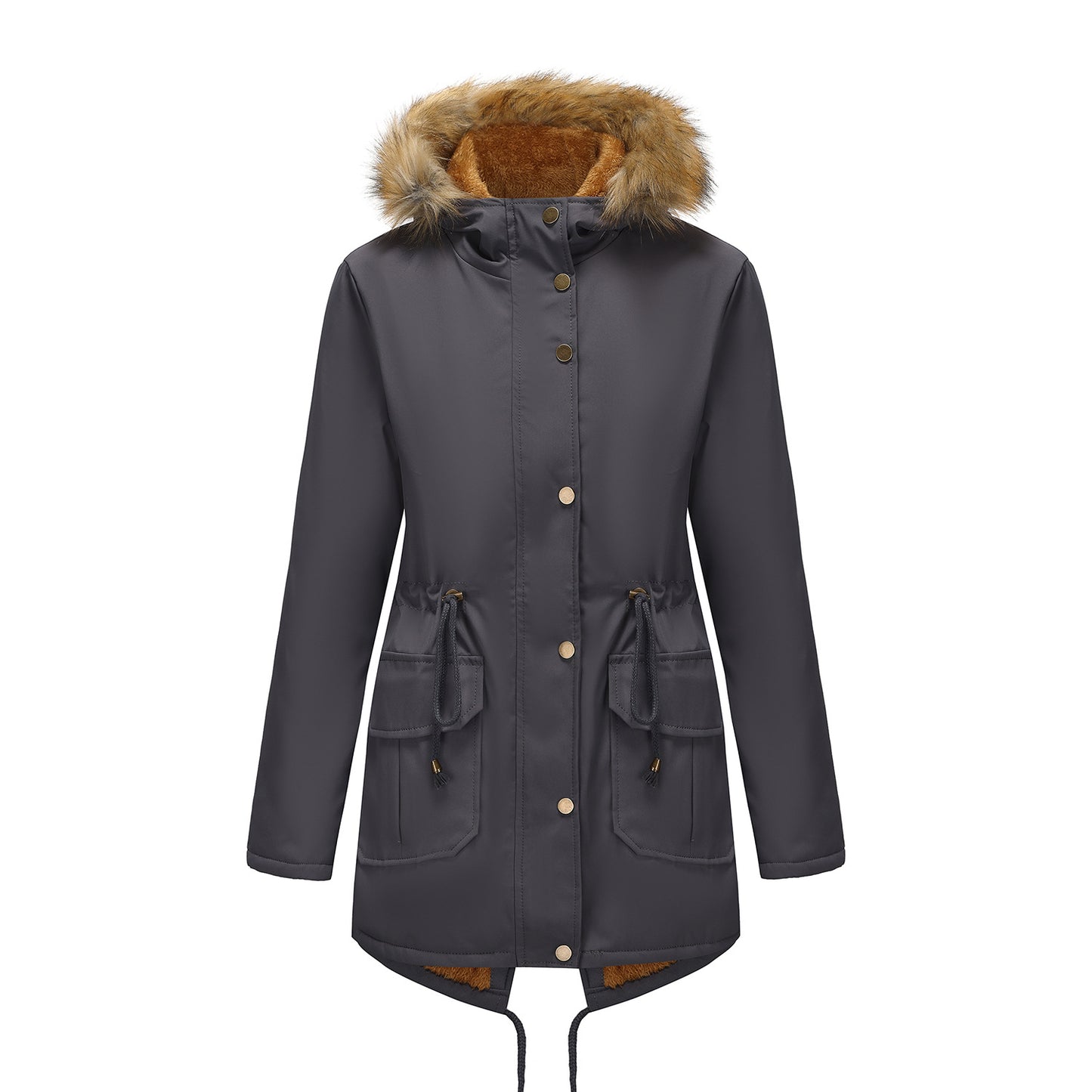 Women's Fleece-lined Parka Hooded With Fur Collar Mid-length Coats