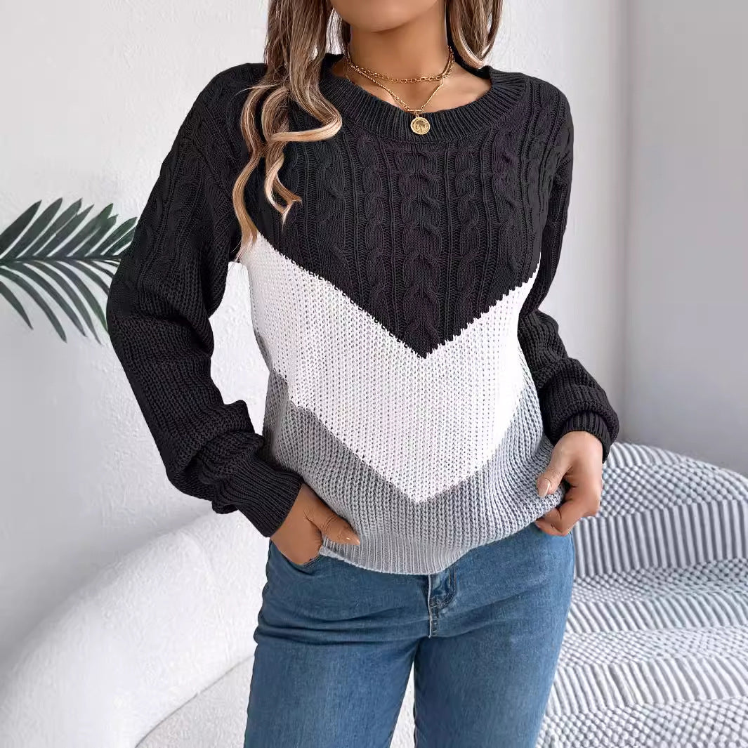 Women's Casual Multicolor Twist Lantern Sleeve Knitted Sweater